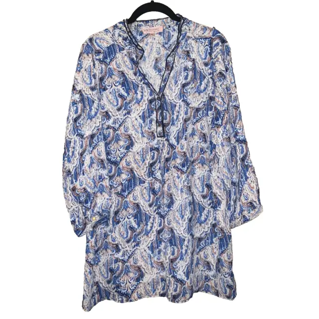 Philosophy Tunic Blue Paisley V-Neck Blouse 3/4 Sleeve Plus Size Women's Size 0X