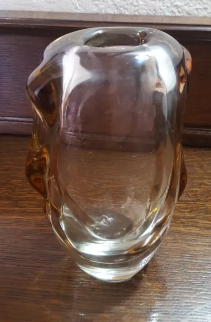 Vintage Beranek Skrdlovice Mid Century Art Glass Vase Amber/Clear