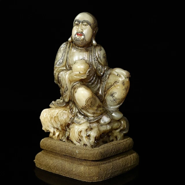 Chinese Exquisite Handmade Lohan carving Shoushan Stone Statue