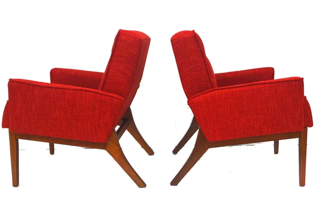 mid century danish modern pair of arm chairs walnut restored retro mcm 1960s