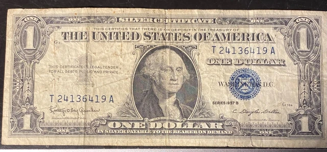 One Dollar Bill Silver Certificate Blue Seal Series 1957B