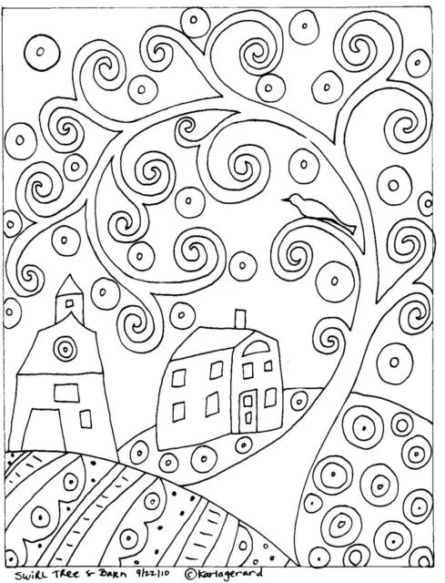 RUG HOOK PAPER PATTERN Swirl Tree House & Barn FOLK ART ABSTRACT by Karla Gerard