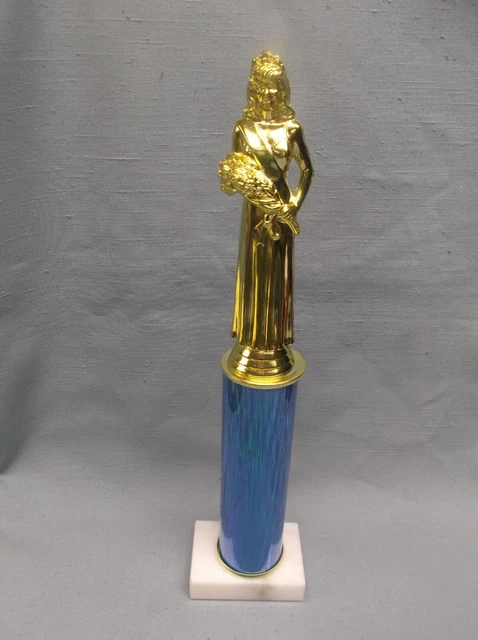 female trophy award queen topper blue column marble white base