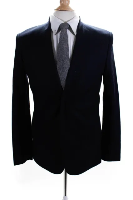 Cos Mens Single Button Deep V Neck Blazer Jacket Navy Blue Wool Size EU 46