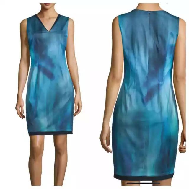 Elie Tahari Emory Sleeveless Printed Sheath Dress, Dark Refresh