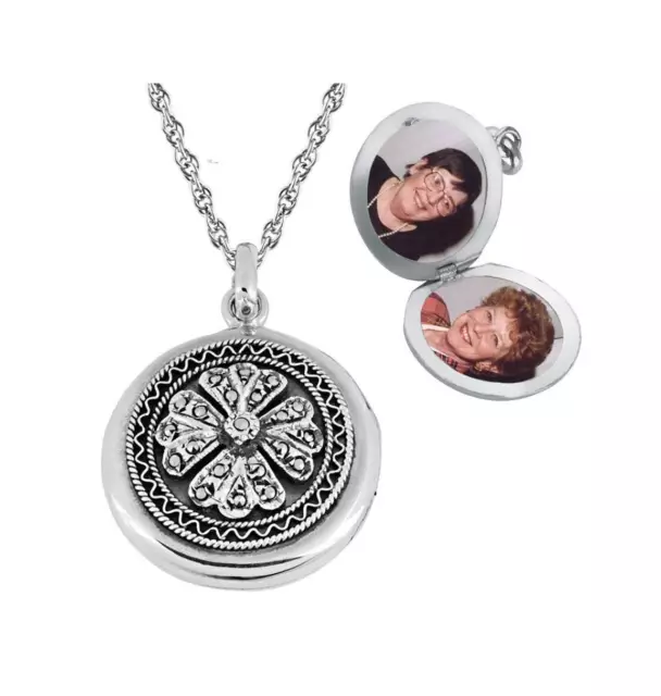 Round Locket Victorian Style 925 Sterling Silver English Hallmarks Set With