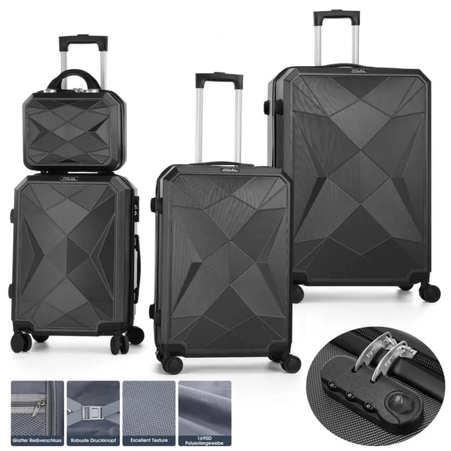 Kofferset 4 Teilig Hartschale ABS+PC Reisekoffer Haltbar Trolley Handgepäck Set