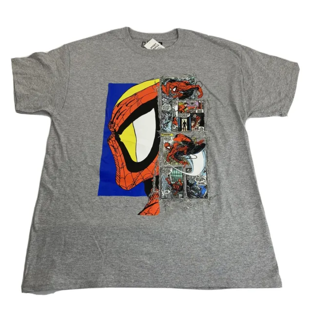 Spiderman McFarlane Big Face Profile Heavy Print Comicbook Page Shirt Sz L New