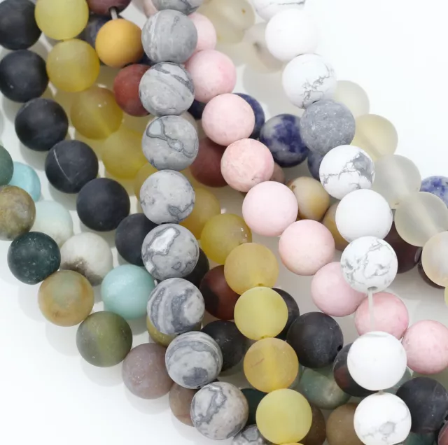 8mm Round Frosted Matte Semi-precious Gemstone Beads Jewellery Making -1 String