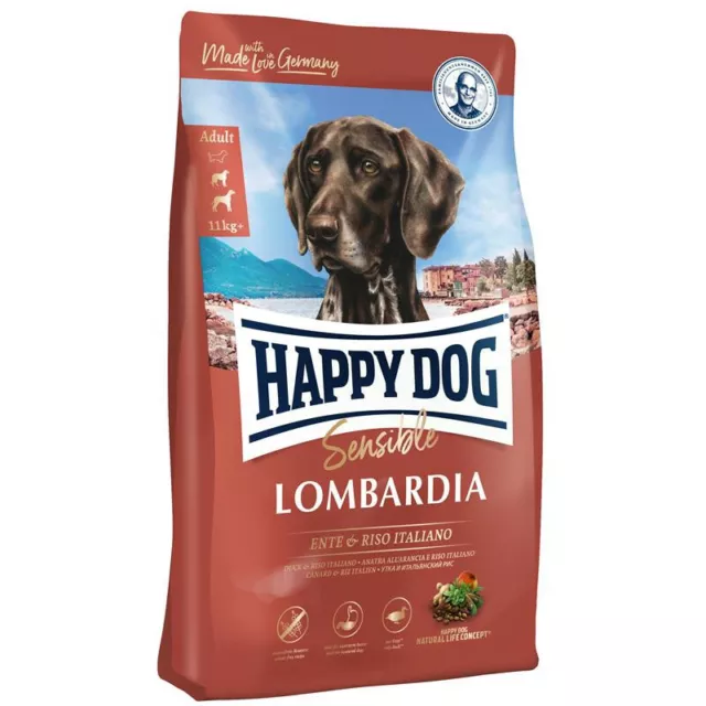 Happy Dog Sensible Lombardia 11 kg (MHD-Ware) glutenfreies Hundefutter mit Ente