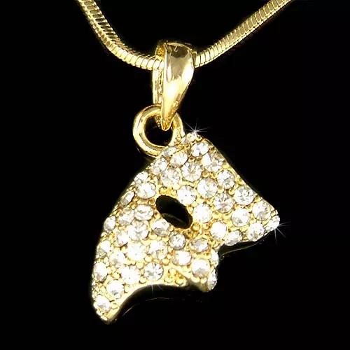 Gold T Phantom of the Opera Mask made with Swarovski Crystal Masquerade Necklace