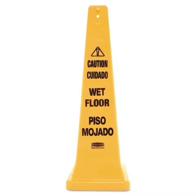 Rubbermaid Commercial Four-Sided Caution Wet Floor Yellow Safety Cone 12 1/4 x