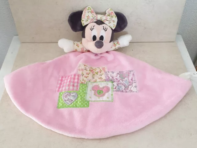 Rare Disney Minnie Mouse Baby Pink Patchwork Comforter Blanket Blankie Plush Toy