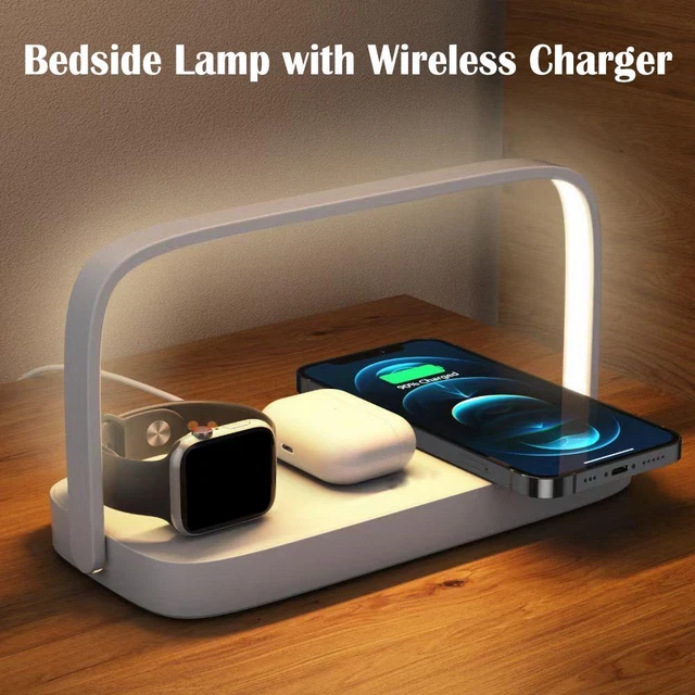 BEDSIDE LAMP WITH USB Port Bedroom Lamp with Fast Wireless Charger HT