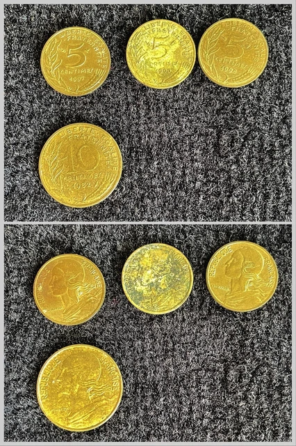 Lot pièces de monnaie francs 3x5 centimes et 1x10 centimes marianne 82 90 97 98