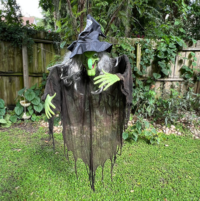 GEMMY ANIMATED HANGING Green Witch Vintage Halloween Prop Light Up