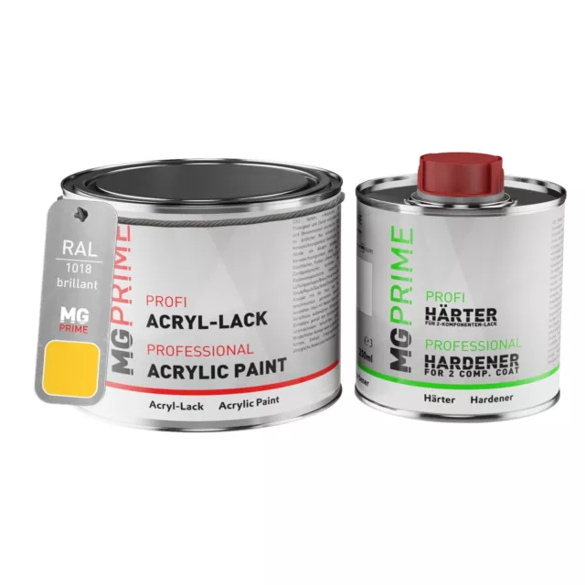 RAL 1018 Jaune zinc Peinture acrylique brillante Pot de 0,75 litre durcisseur