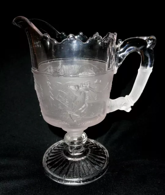 Antique EAPG Gillander and Sons Westward Ho Pioneer Glass Pitcher Creamer as is