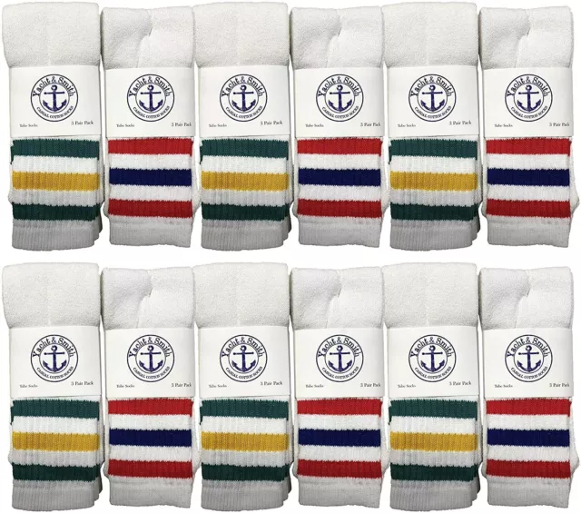 12 PK of Kids Cotton Tube Socks White With Stripes Size 4-6 - Boys Crew Sock