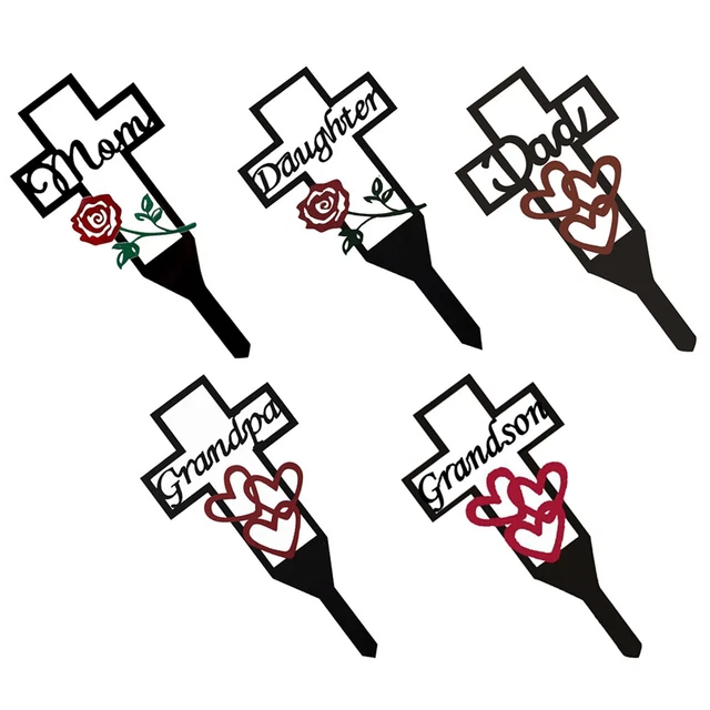 Metal Memorial Cross Grave Marker Garden Stake Signs Decorations for Mum Dad