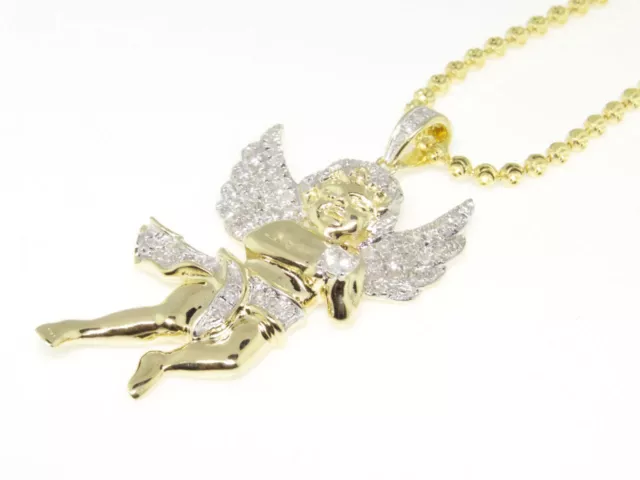 Mens Ladies 10K Yellow Gold Mini Micro Angel Diamond Piece Pendant Charm .80 Ct