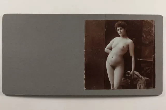 Naked Artistic Two Photos on The Same Carton Stereo Vintage Citrate c1900