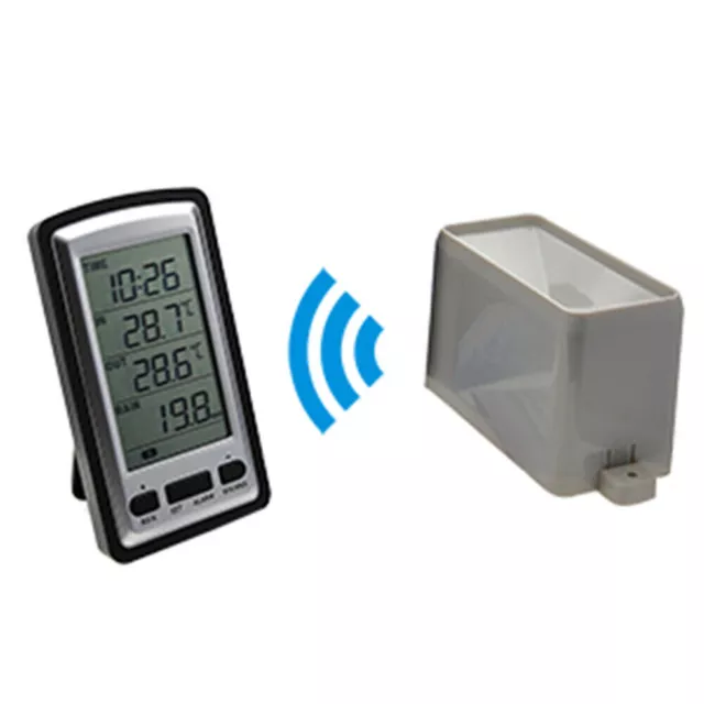 Wireless Weather Station Thermometer LCD Digital Alarm Clock Rain Gauge Meter AU 3