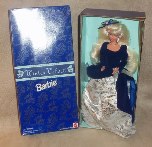 New w Box 1995 AVON EXCLUSIVE Mattel WINTER VELVET Blue Silver BARBIE DOLL 15571 3