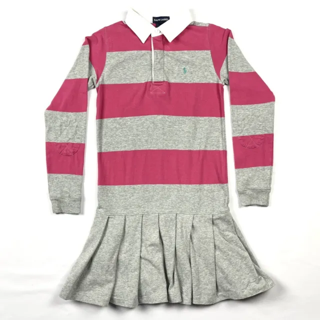 Ralph Lauren Polo Rugby Dress Girls Size 6 Striped Pink Grey