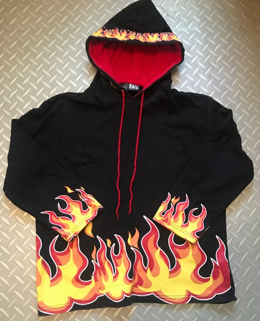 Vintage Raid Flame Hooded Sweatshirt Top 11 - 12 Yrs Rock Metal Hoodie Hoody