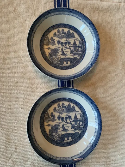 Wood & Sons Blue English Transferware Set of 2 Bowls Canton Pattern