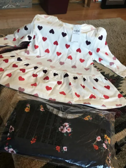 2- New OLD NAVY White Hearts Baby Girl Dress- Plaid 3-6 mos Fast Free Ship!!