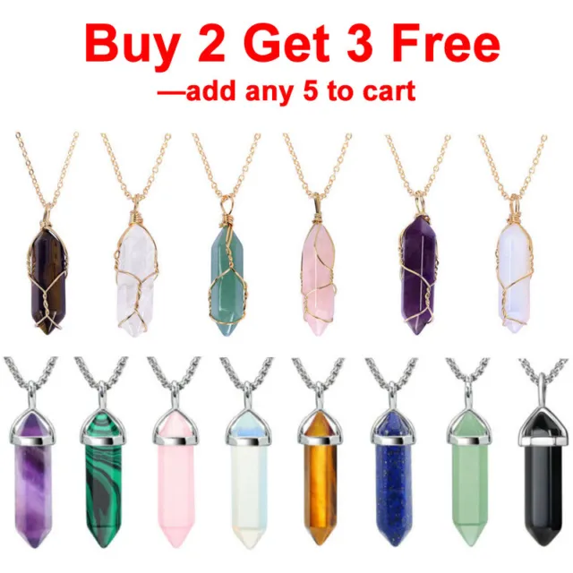 Natural Gemstone Chakra Stone Pendant Energy Healing Crystal with Chain Necklace