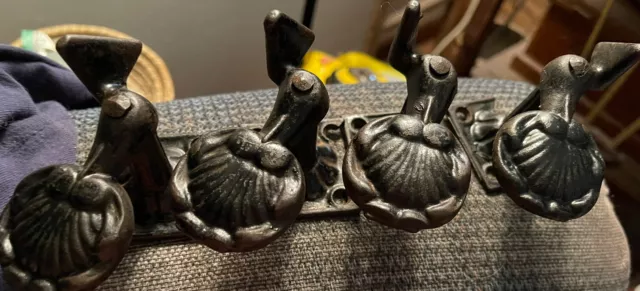 (4) Vintage Cast Iron Dog/ Flower Design Shutter Latches