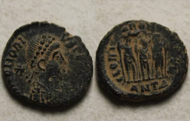 Rare original ancient coin Arcadius 3 Roman emperors Theodosius Honorius Antioch
