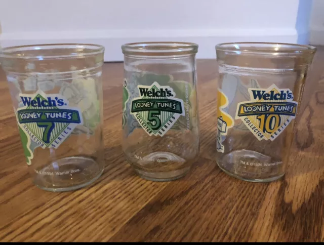 1990's Welch's Jelly Jar Glasses LOONEY TUNES Lot of 5 Tom & Jerry #5, 7, 10