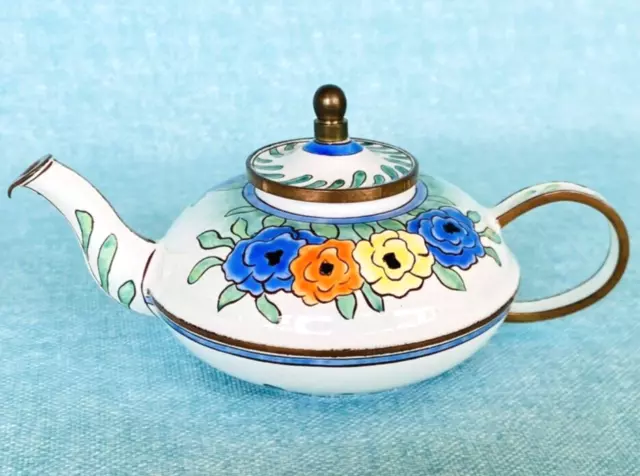 Charlotte di Vita Miniature Copper Enamel Hand Painted Teapot Trade Plus Aid