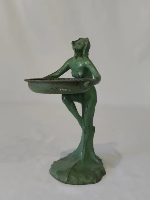 Vintage Art Nouveau Deco Nude Woman Ashtray Elevated Dish Frankart Style Green