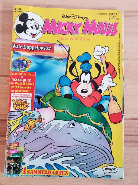 Micky Maus Heft 34 1993 mit Beilage Wale-Doppelposter und Sammelkarten