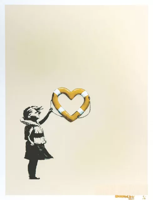 Banksy x Post Modern Vandal - Girl With Heart Shaped Float (gold edition) + COA
