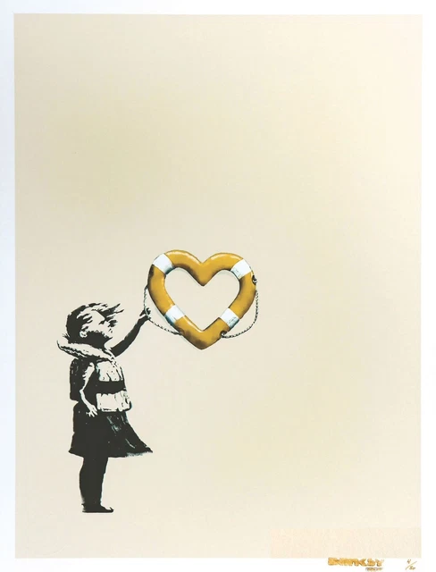 Banksy x Post Modern Vandal - Girl With Heart Shaped Float (gold edition) + COA