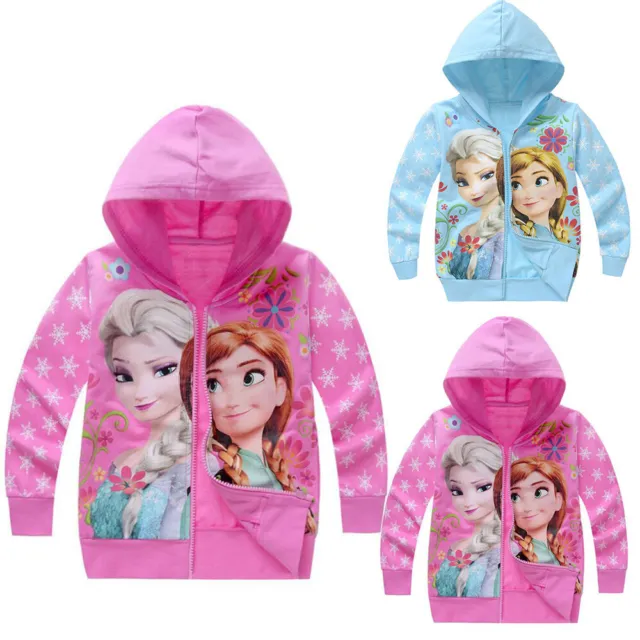 Frozen Elsa Anna Hooded Coat Kids Girls Zip Up Hoodie Jacket Sweatshirt Outwear