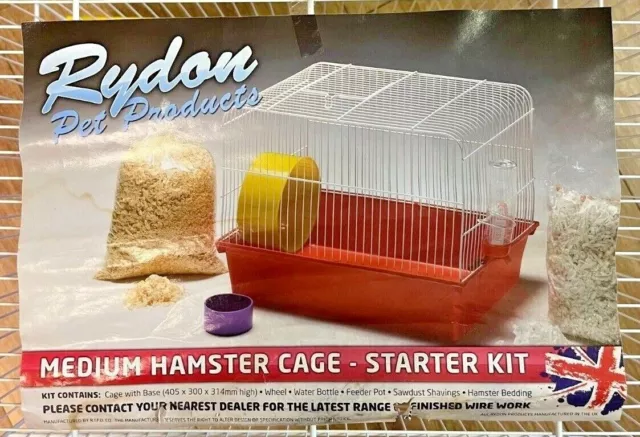 Medium Hamster Cage Starter Kit, With Wheel, Dish, bottle and Bedding