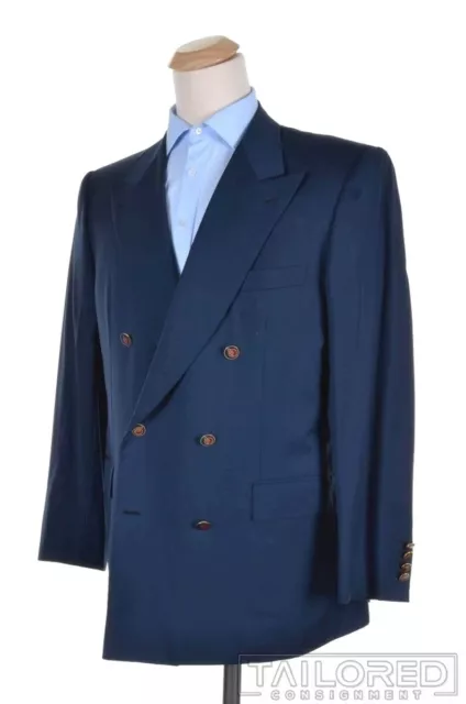 BRIONI Tiberio Blue Wool Logo Button Blazer Sport Coat Jacket - EU 52 / US 44 R