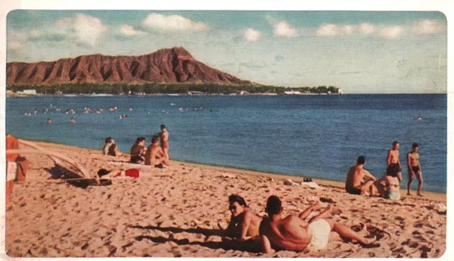 Vintage Postcard Lazy Carefree Day Sunny Sands Waikiki Beach Hawaiian Vacation