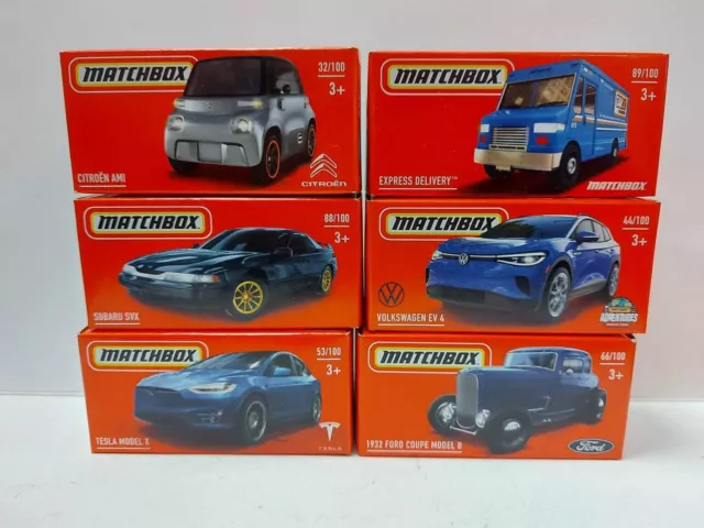 Lot of 6 MATCHBOX Power Grabs Models MIB OVP USA 2022 Tesla Ford VW Subaru Citro