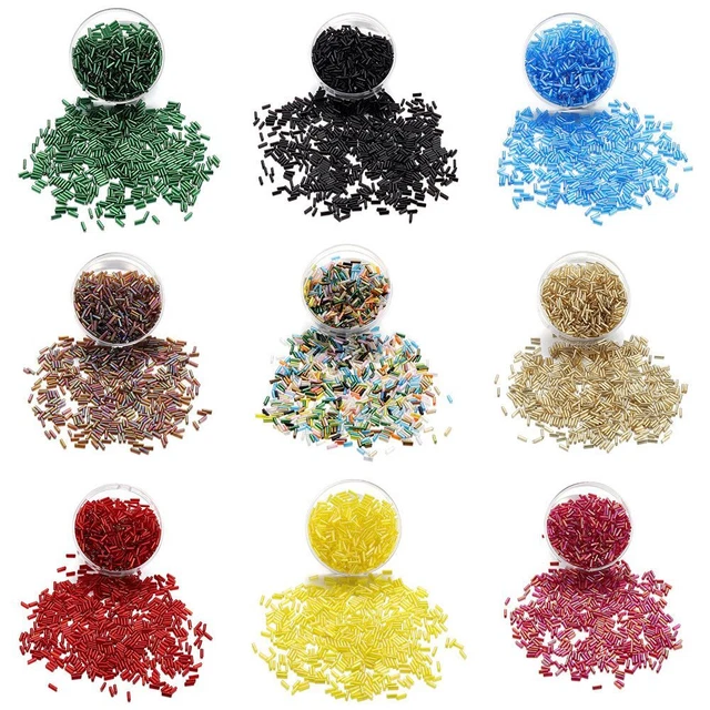 Tube Round Hole Beads 400Pcs 2*7 mm Long Bead Crystal Glass DIY Jewelry Making