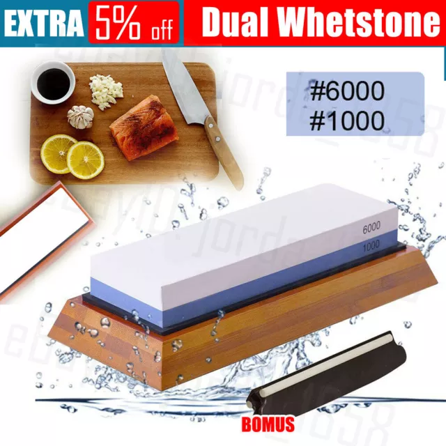 Dual Whetstone Waterstone Knife Sharpening Water Wet Stone Sharpener 1000/6000