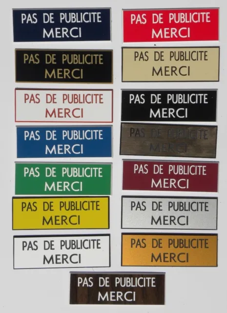 plaque stop pub "PAS DE PUBLICITE MERCI" format 29x100 mm 15 couleurs