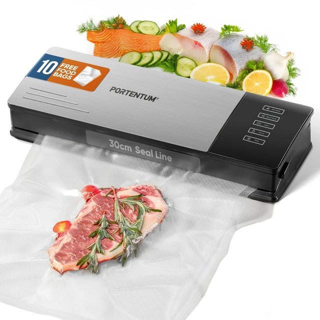 Machine Sous Vide Alimentaire PORTENTUM – Puissante Aspiration + 10 Sachets Offerts – Acier Inox